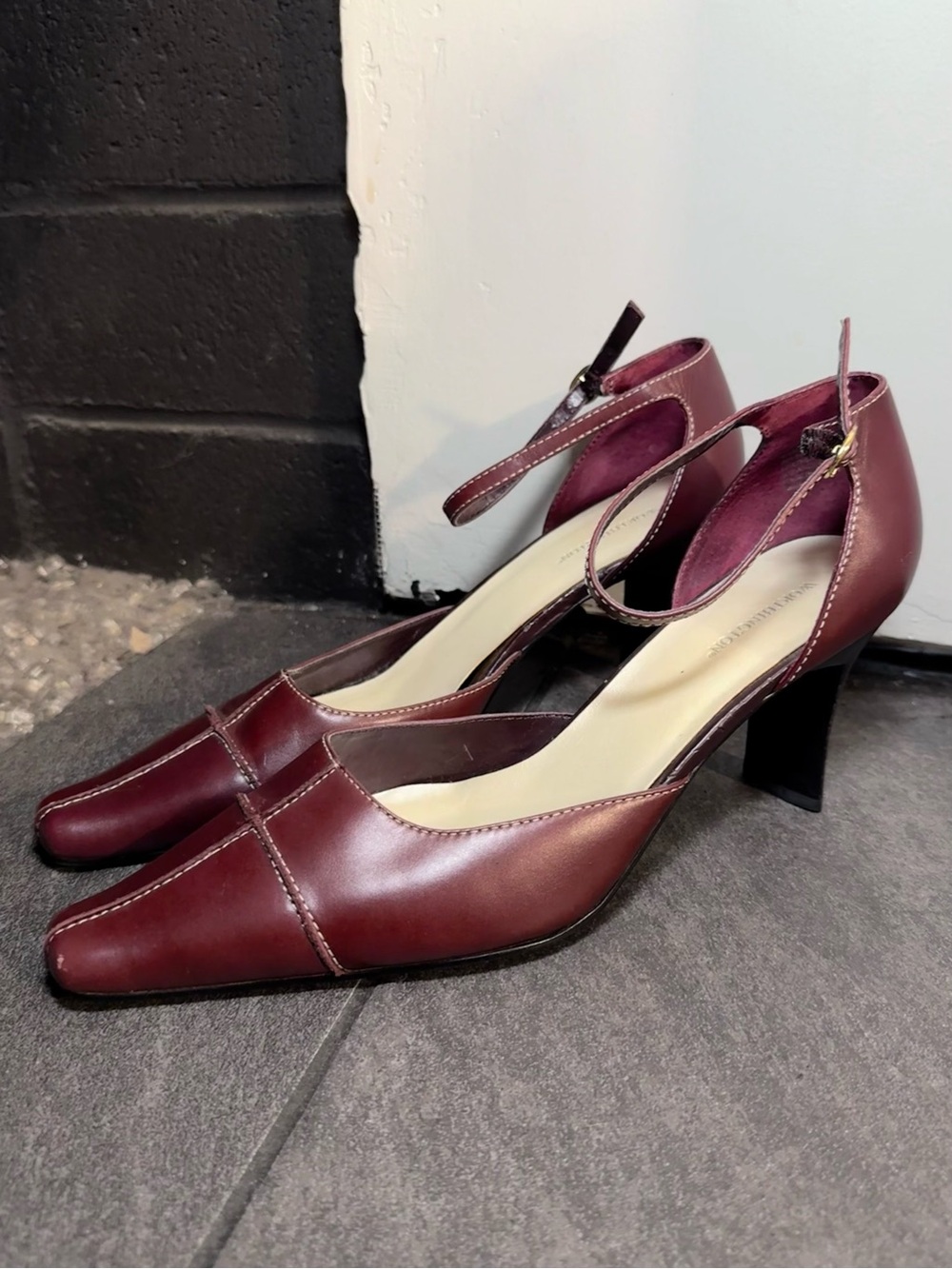Worthington Burgundy Leather Ankle Strap Pumps